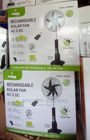 IWIN ENERGY 18 Inches Rechargeable Solar AC DC Standing Fan