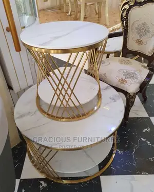 Marble Center Table With 2 Sides Stool