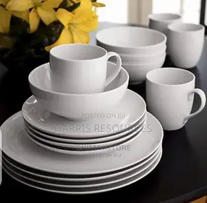16 Piece Plain White Glass Plates Dinner Set