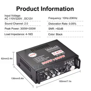 Mini Audio Power Amplifier 2ch 300w+300w With Remote Control