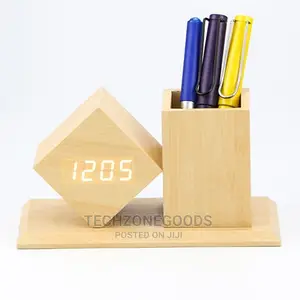 Bamboo Wooden Clock and Penholder