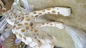 Big White and Gold Leopard Sculpture Decoration