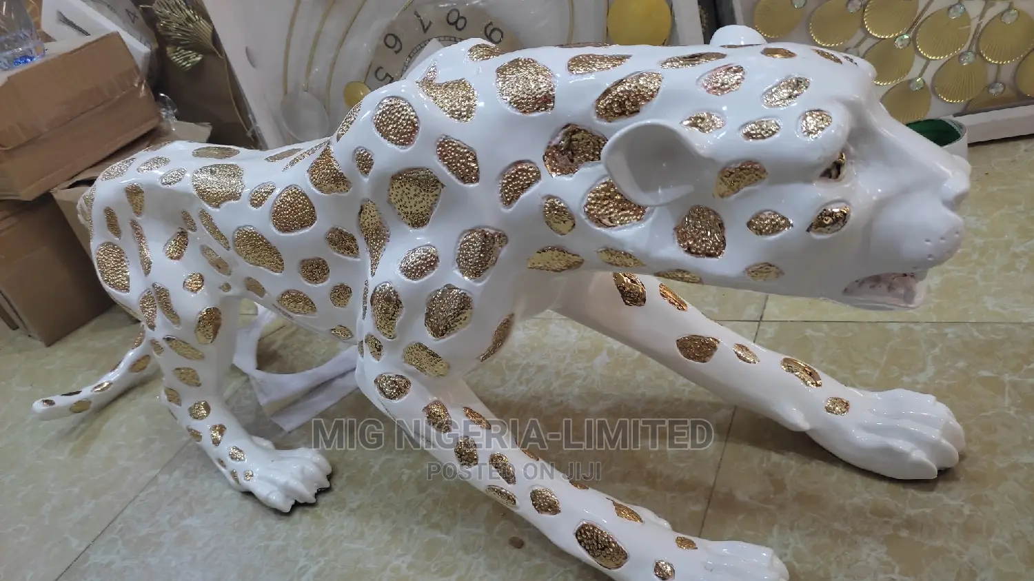 Big White and Gold Leopard Sculpture Decoration