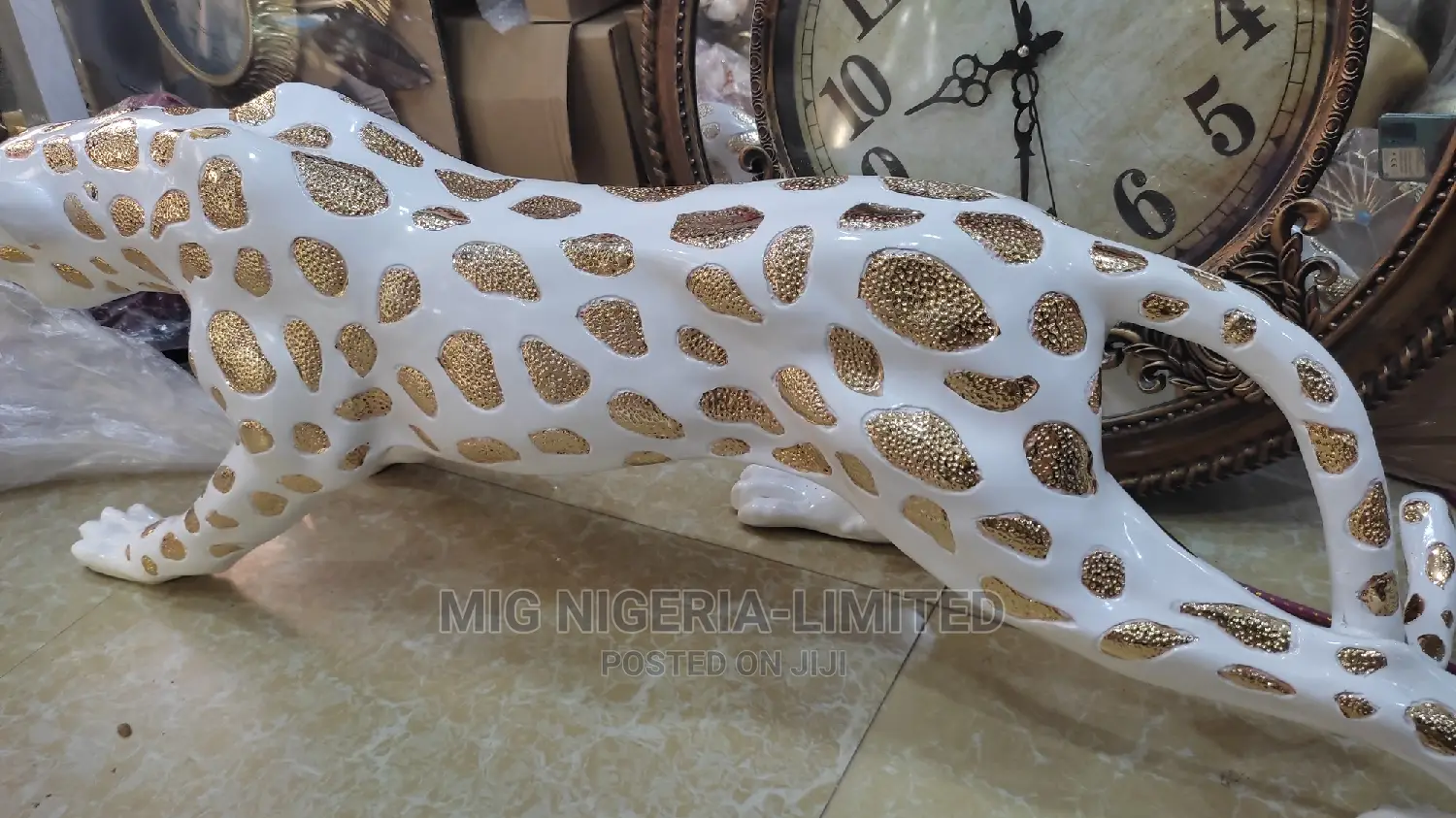 Big White and Gold Leopard Sculpture Decoration