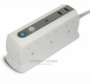 Masterplug WHITE Six Socket Extension Lead With USB - 1m