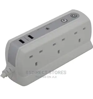 Masterplug WHITE Six Socket Extension Lead With USB - 1m