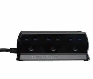Masterplug BLACK Six Socket Extension Lead With USB - 1m