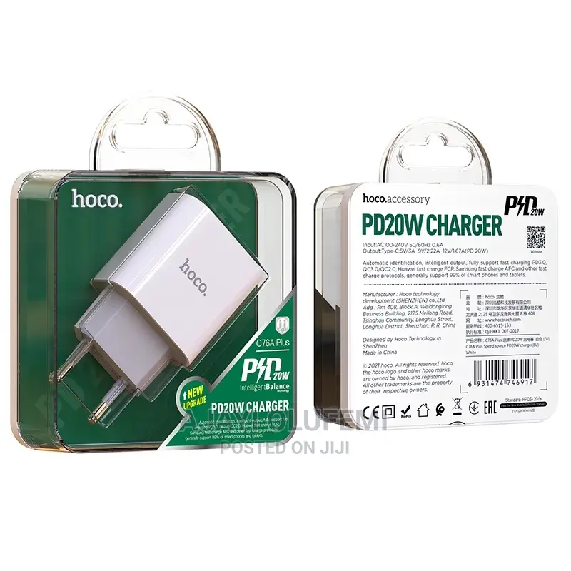 Hoco Pd 20w Type C Quick Charger.