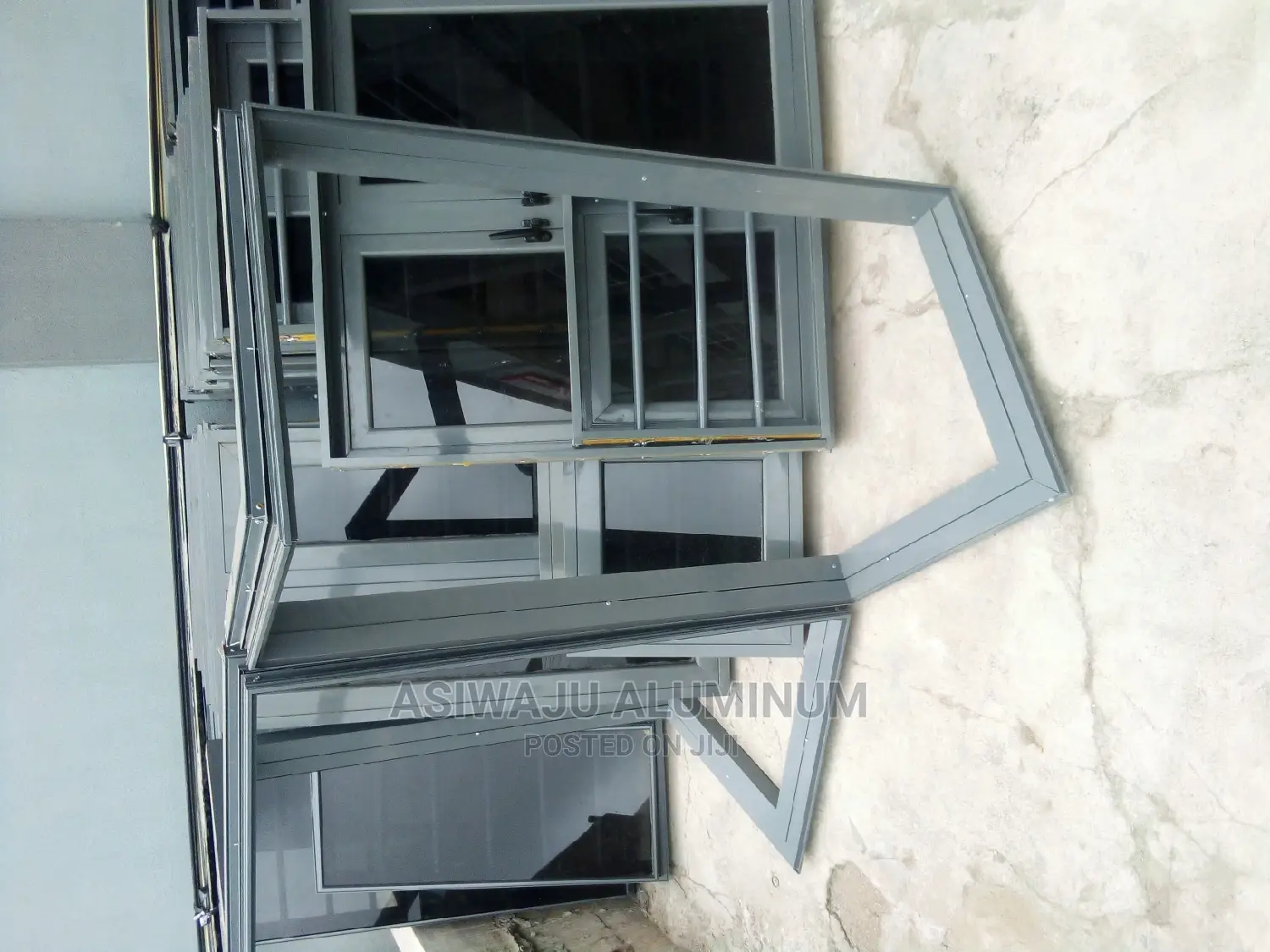 Grey Aluminum Windows With Burglary