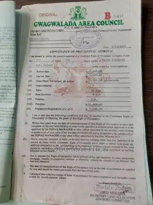 5 HTR C of O Land in Gwagwalada, Kachi New Road