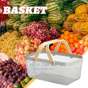 Metal Mesh Steel Storage Organizer Basket With Bamboo Handle