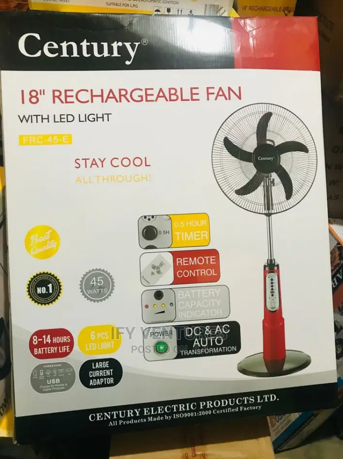 18" Century Rechargeable Fan With Five Blade in Lagos Island (Eko