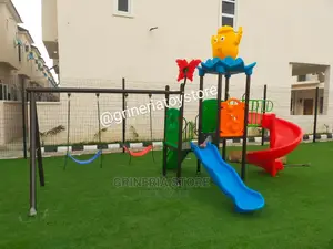 Play System With 2 Seaters Outdoor Swing Spiral Slide