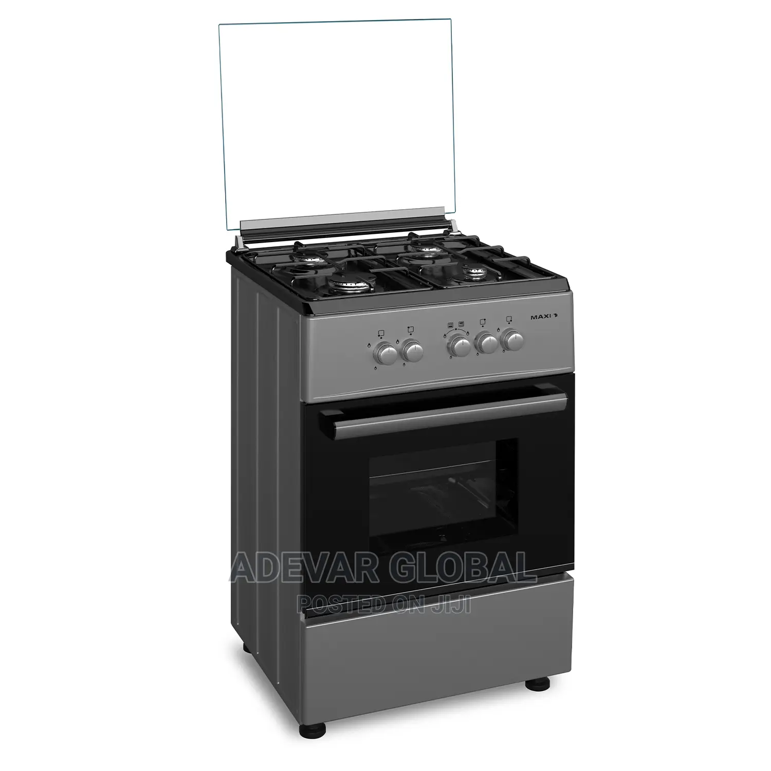 Maxi 60 by 60 4 Burner Gas Cooker Basic Black Gray