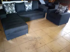 Black Fabric Couch L-Shape and Single Chair