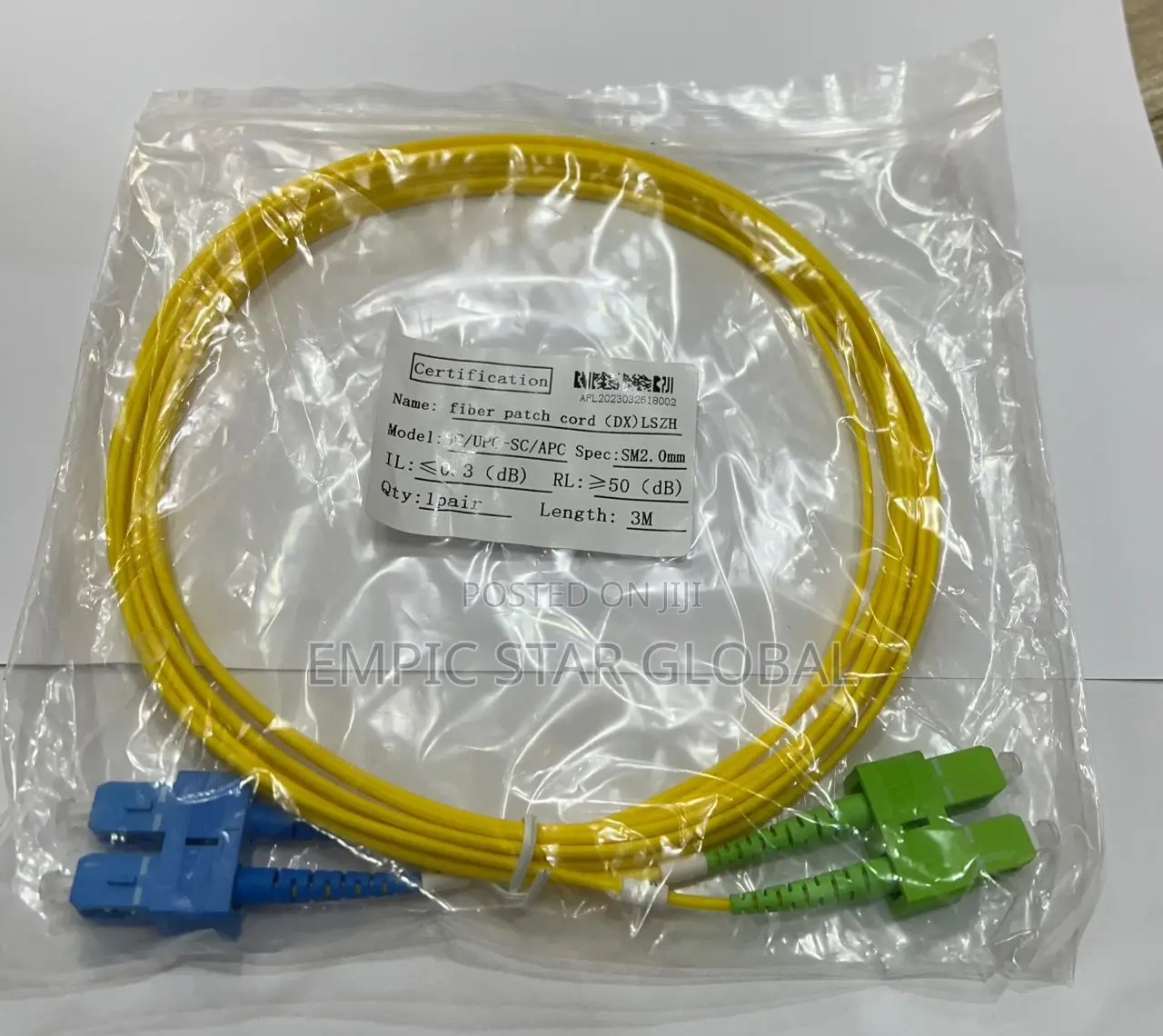 Fiber Patch Cord SC/APC-SC/UPC Duplex SM Patch Cord, 3m