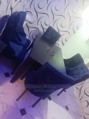 6 Seater Blue Upholstered Fabric Dining