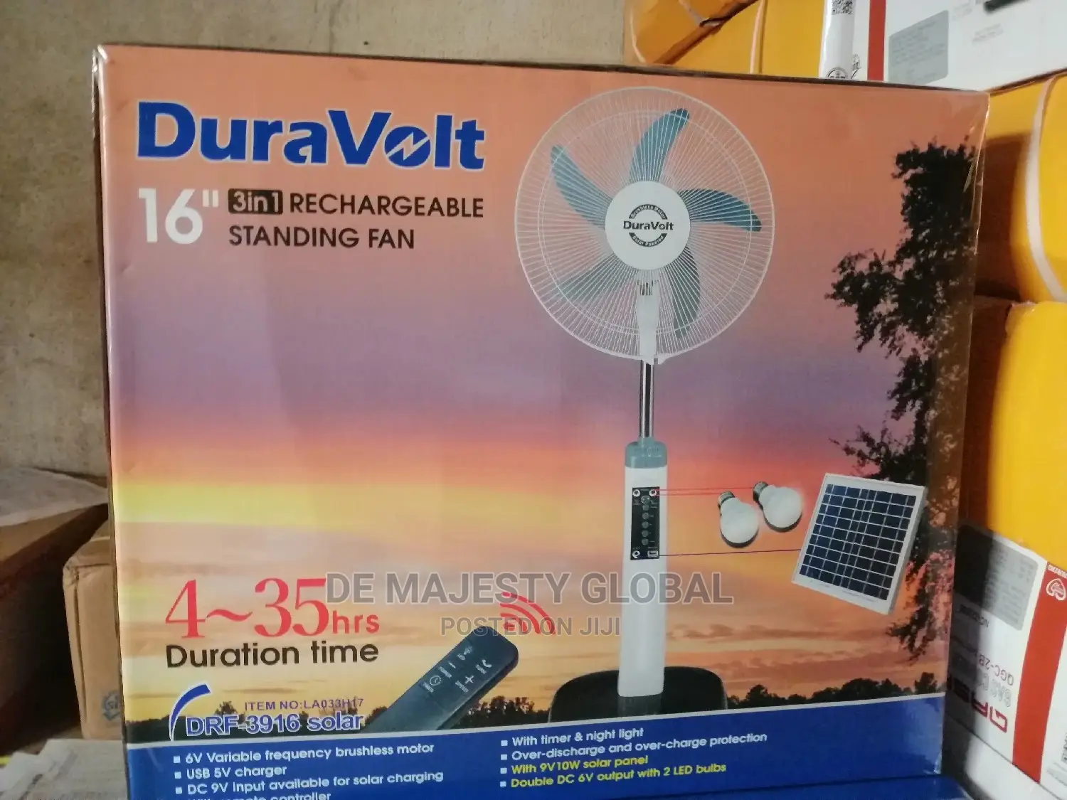 Duravolt Rechargeable Fan With Solar Panel