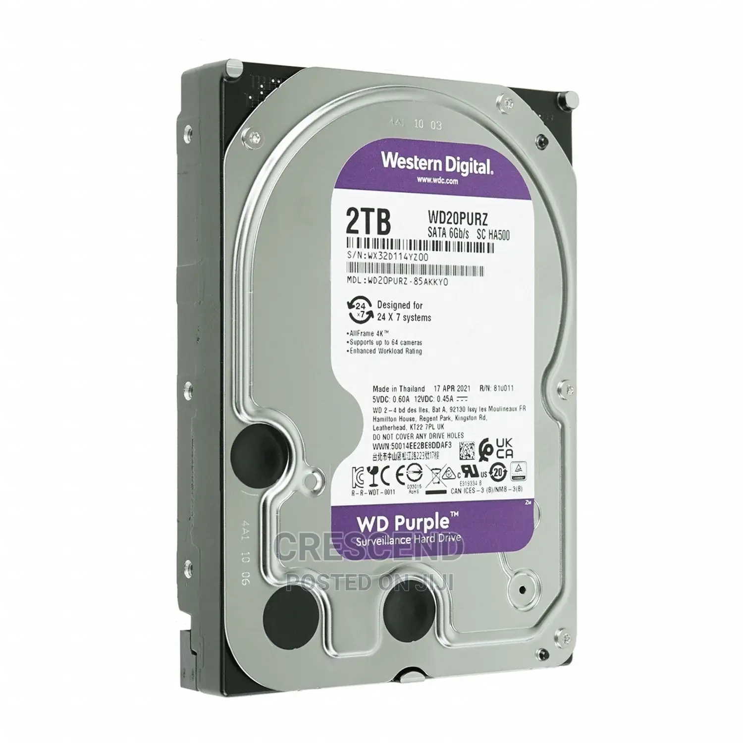2 Terabyte Surveillance Hard Disk(Westeran Digital Purple)
