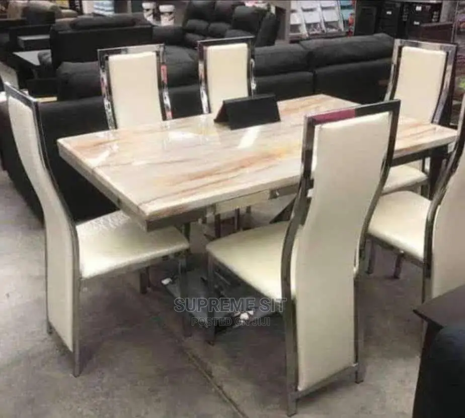 Modern 6 Seater Marble Top Dining Table Set.