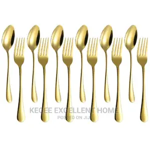 Spoon and Fork - Stainless Set - 12 Pieces - Gold Plated