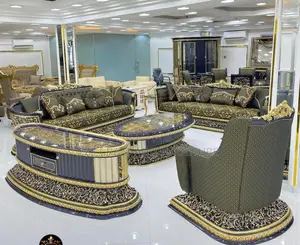 Luxury 8 Seater Living Room Fabric Made Royal Sofa Chair.
