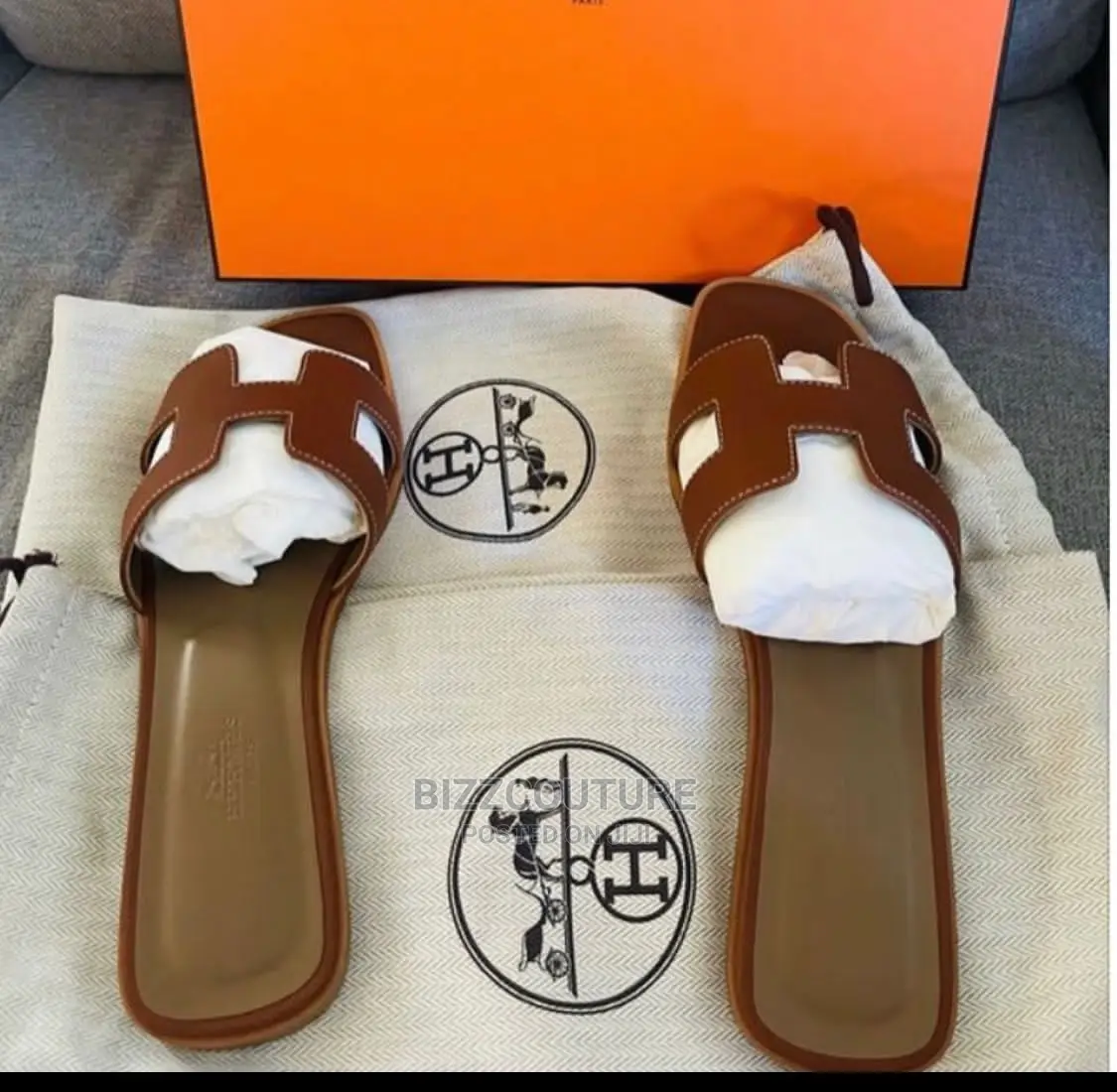 Original HERMES Leather Slippers Available in Store
