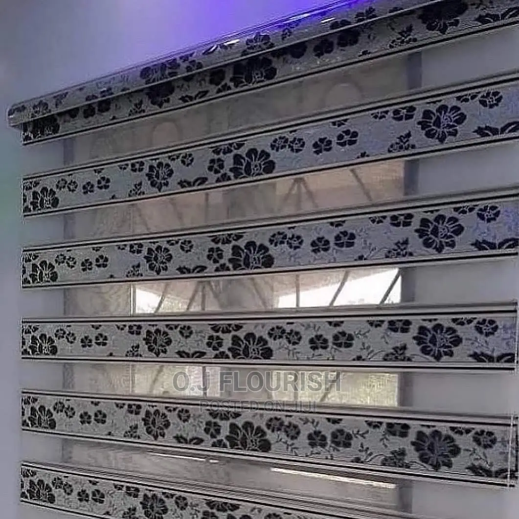 Window Blinds Flowery Black and White