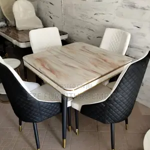 By 4 Seaters Leather Chair and Marble Dining Table