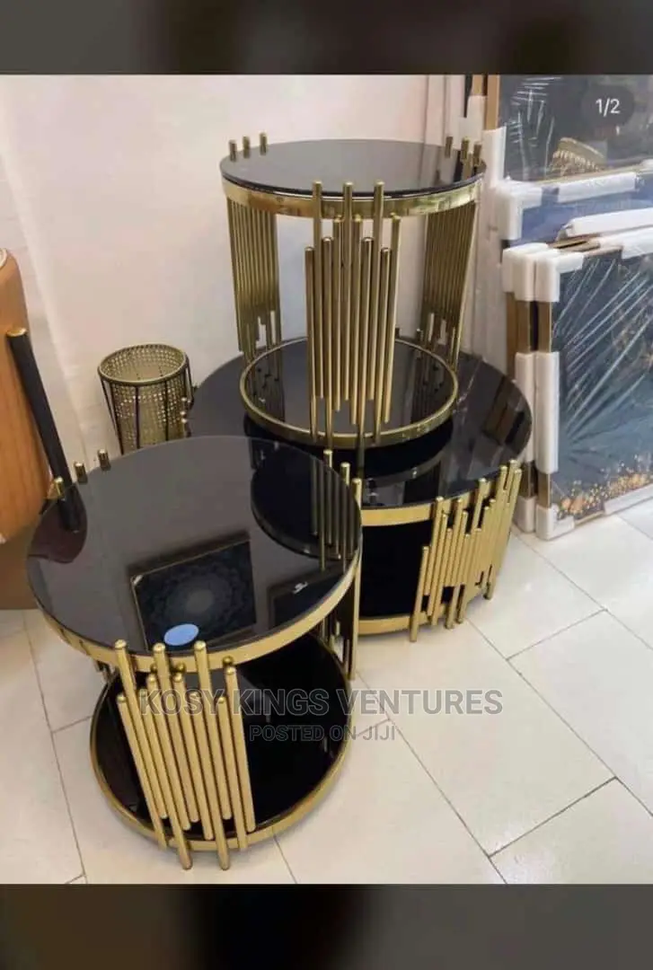 Luxurious Gold Frame Centre Table With Two Side Stools