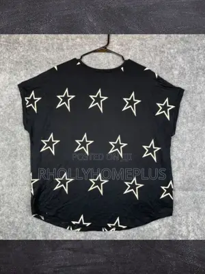Black Star Print Short Sleeve Knit Top