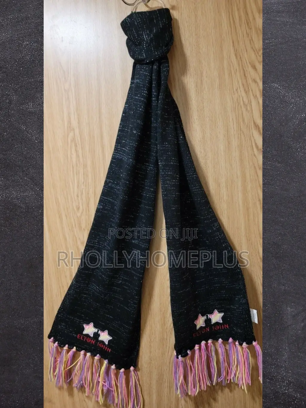 Black With Silver Threading With Fringes on Each End