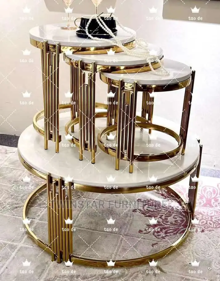 New Modern Marble Top Centre Table With 3 Side Stools