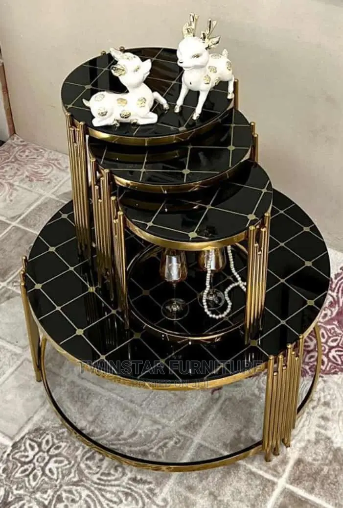 New Modern Marble Top Centre Table With 3 Side Stools