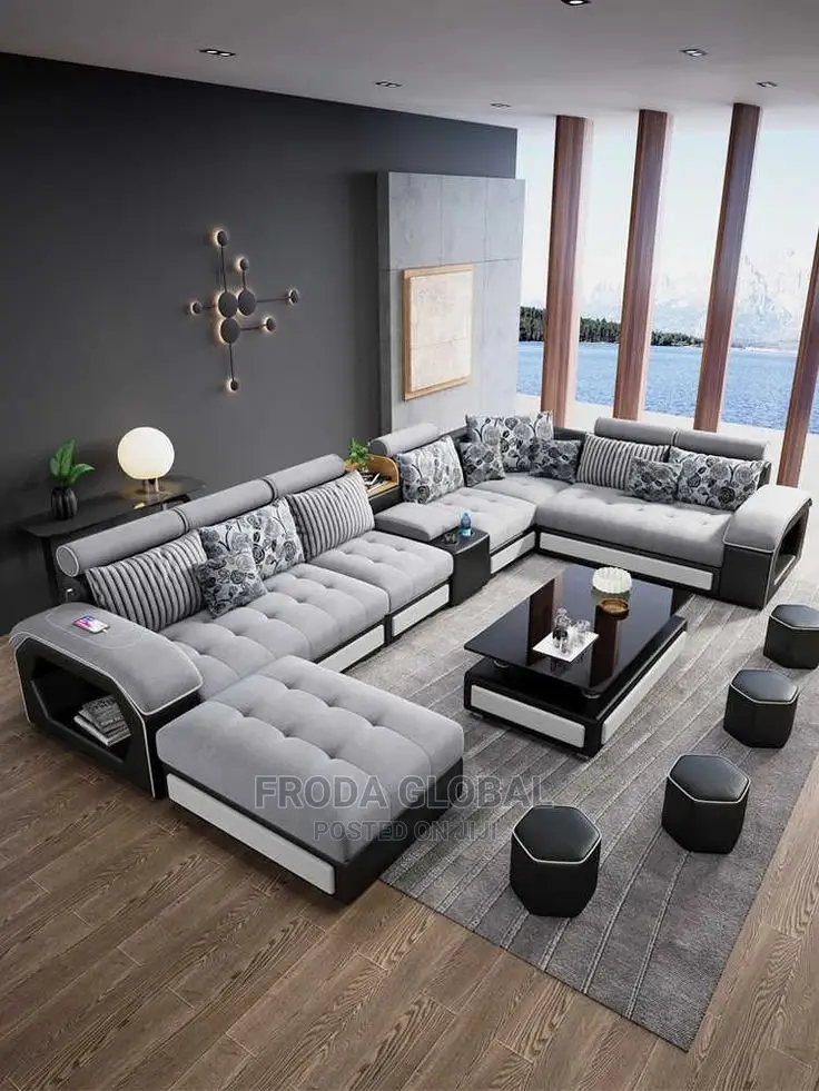 U-Shaped Sofa Chairs With Table and Stools. 9 Seaters Couches. Ls1
