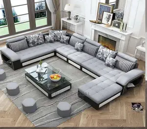 U-Shaped Sofa Chairs With Table and Stools. 9 Seaters Couches. Lam1