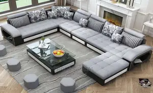 U-Shaped Sofa Chairs and Table + Stools. 9 Seaters Couch. Ma