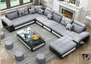 U-Shaped Sofa Chairs With Table and Stools. 9 Seaters Couch. Loj08
