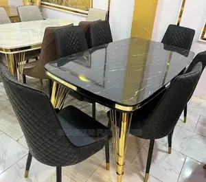 Modern 6 Seater Marble Top Dining Table Set.