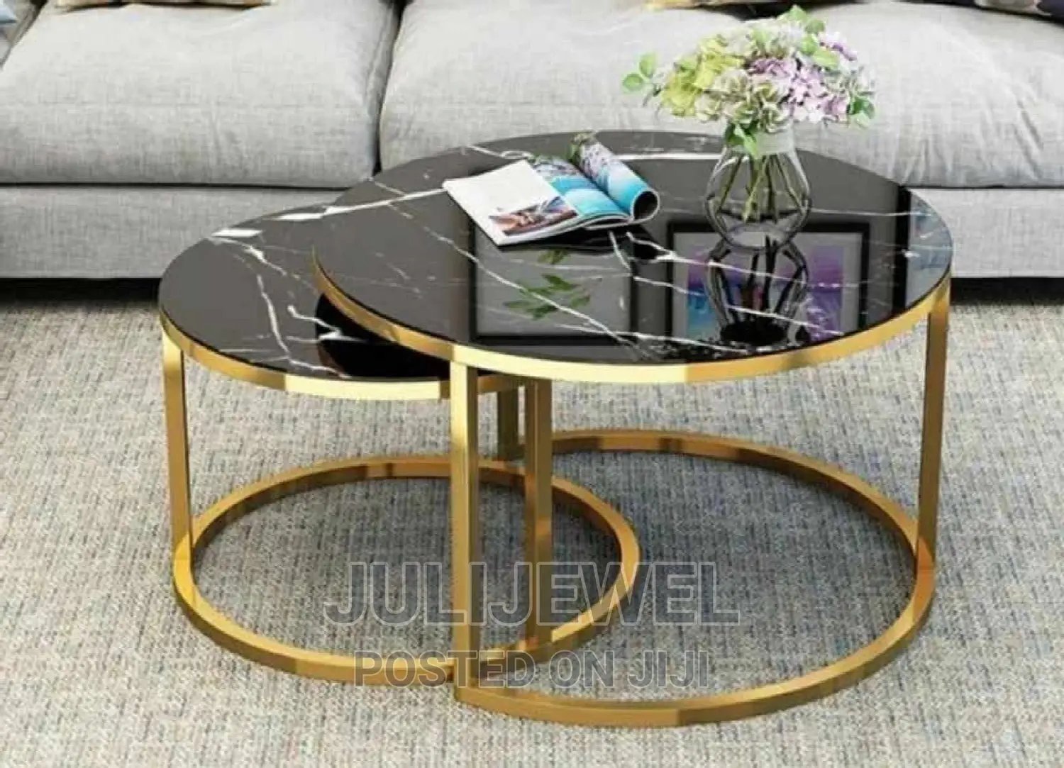 Round 2 in 1 Black Marble Design Center Table