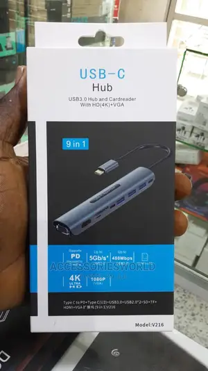 Photo - 9 in 1 USB-C
Hub
USB3.0 and Cardreader With HD ()+VGA
