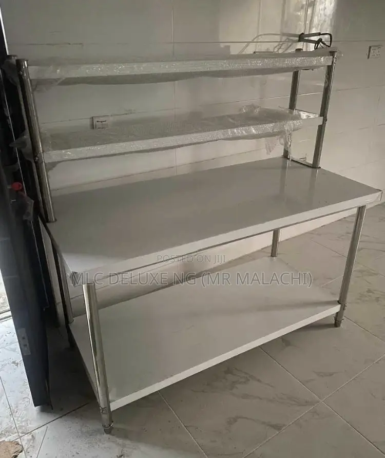 Kitchen Stainless Steel Work Table With Upper Shelves