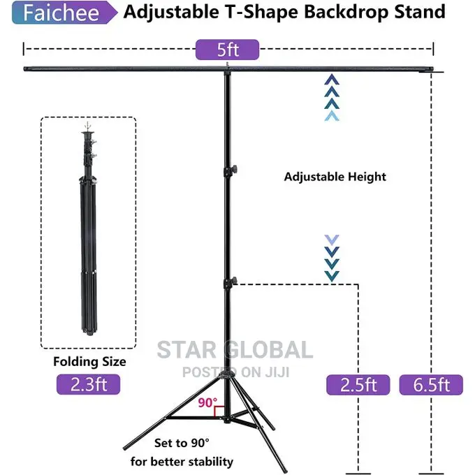 Photo Studio Background Support Stand Kit Black Backdrop Set