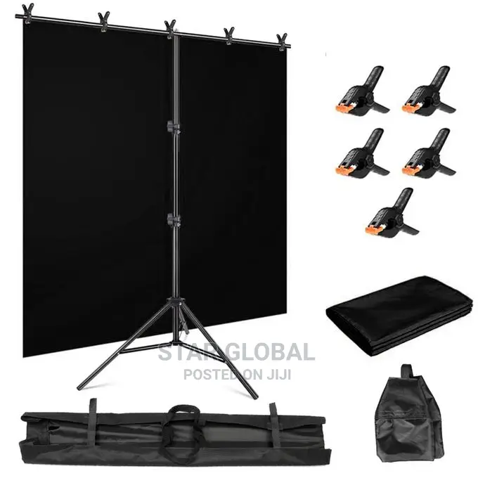 Photo Studio Background Support Stand Kit Black Backdrop Set