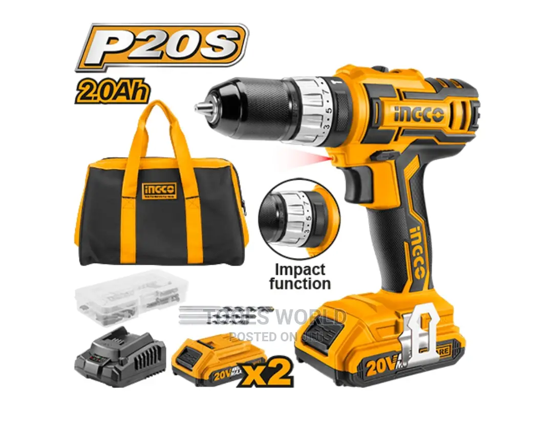 20v Cordless Impact Drill With 48pcs Accessories Carry Bag