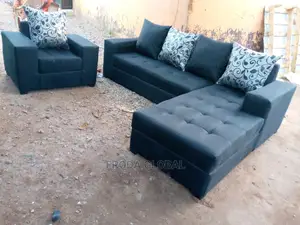 L-Shape Sofa and Single Chair With Pillows. Fabric Couch. Lal03