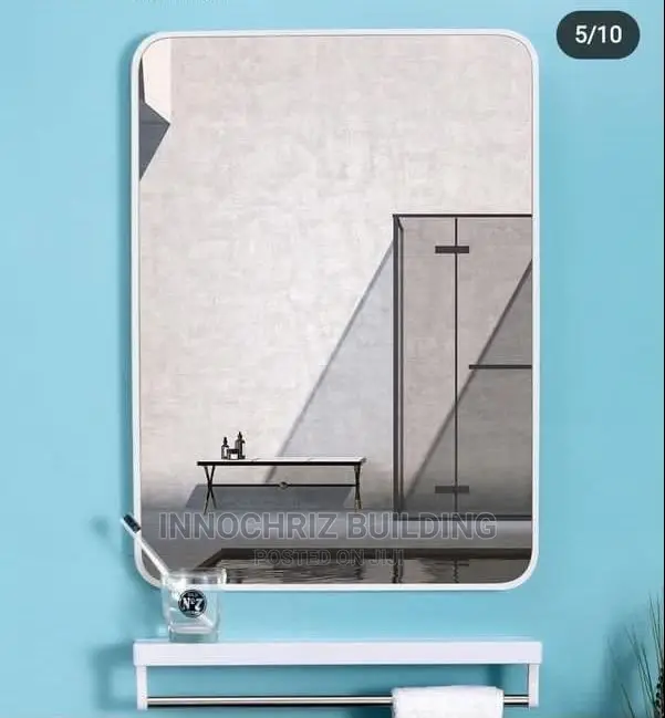 Square White Frame Mirror With Shelf