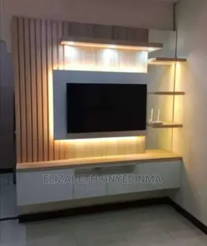 Tv Console With Light. Beige and White Color