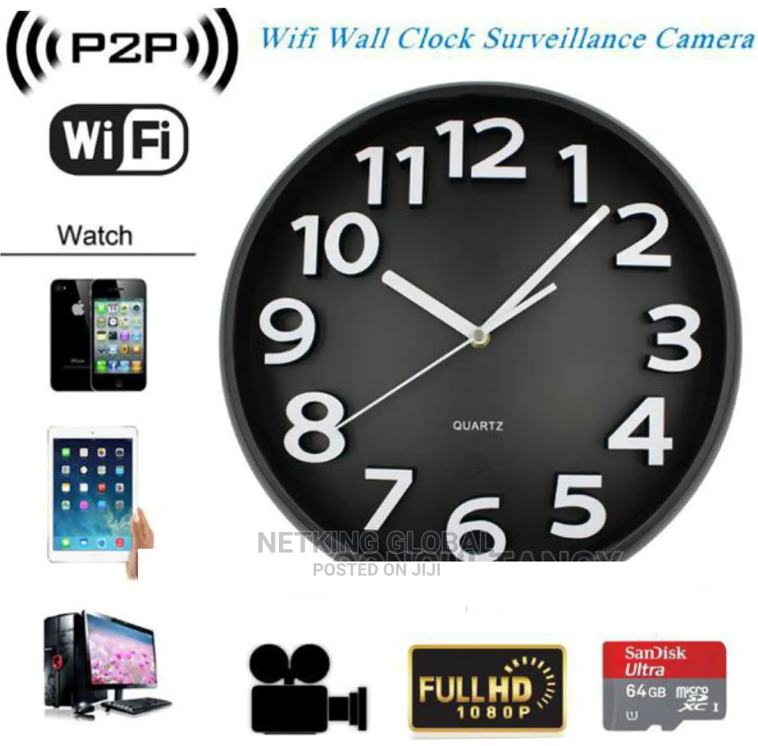 Wifi Wireless Camera Live Stream Video Smart Wall Clock