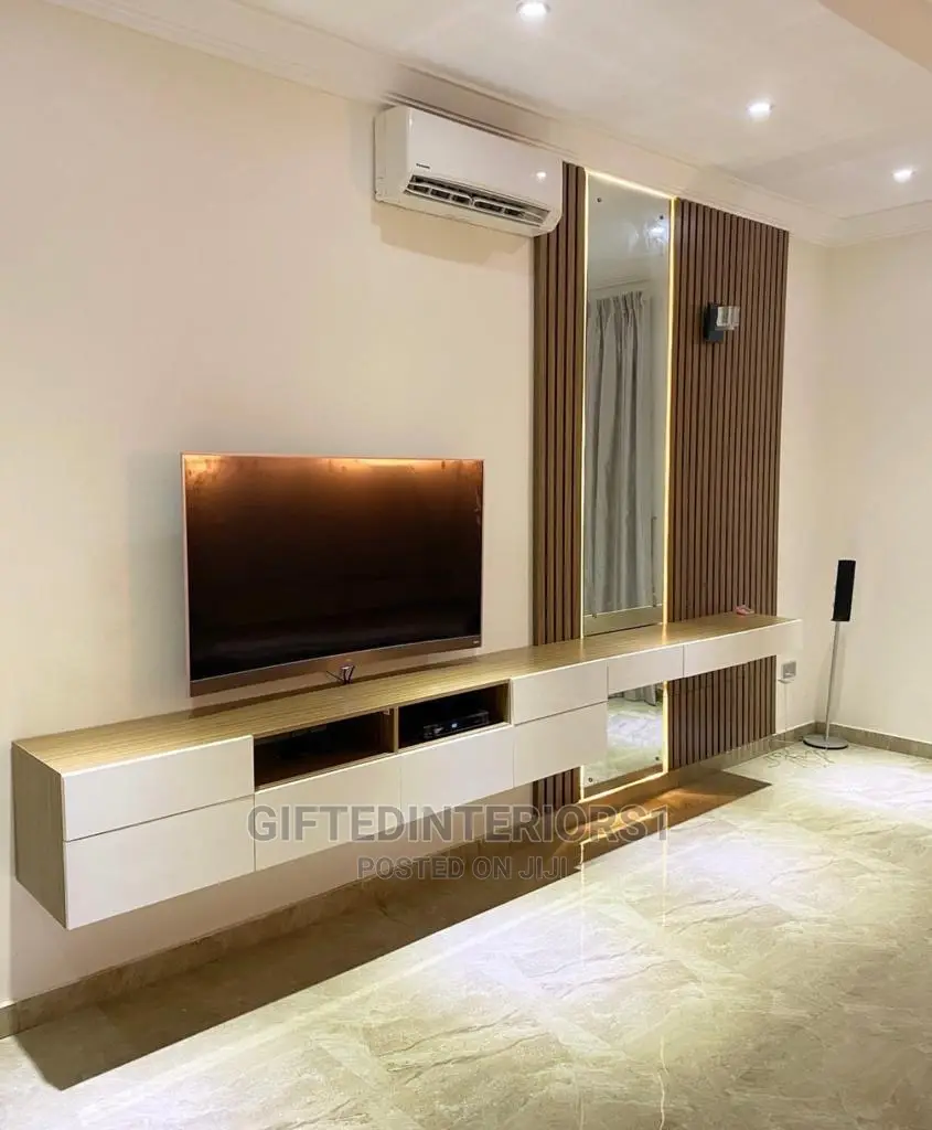 Tv Console With Wall Cladding and Mirror